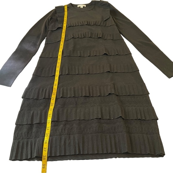 NWOT CARVEN TIERED RUFFLE SWEATER DRESS BLACK MIDI LONG SLEEVE MODEST CREW NECK - Picture 7 of 15